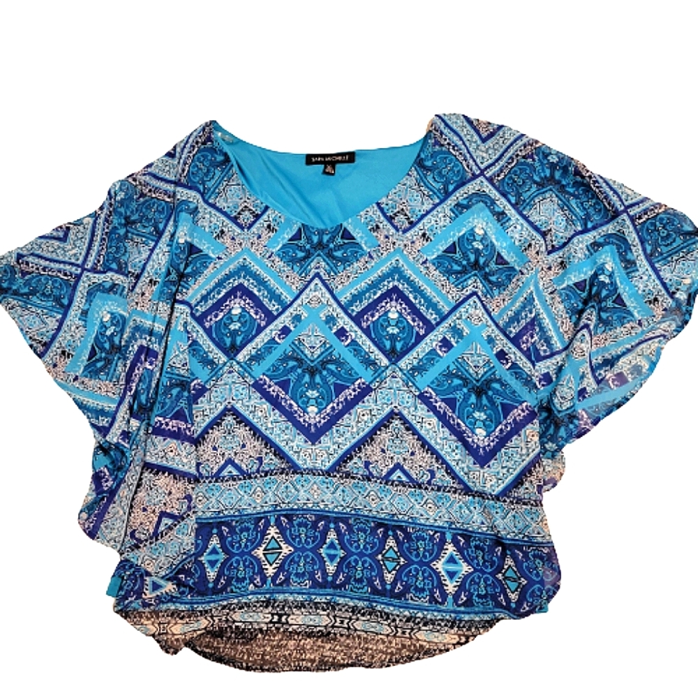 Sarah Michelle turquoise and blue Cape sleeve shirt with tank size extra large